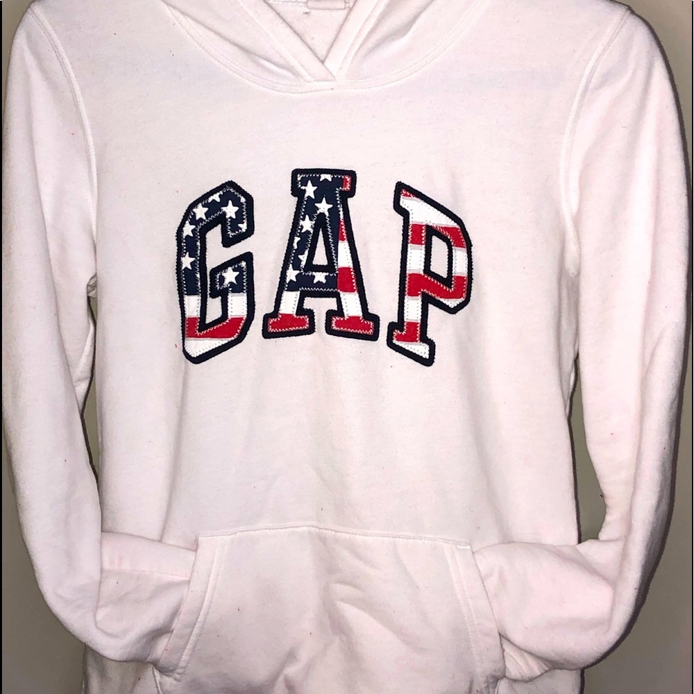An All White GAP Hoodie Fourth of July Themed